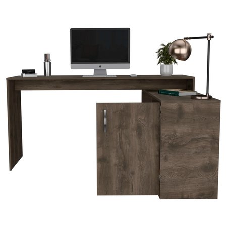 Tuhome Axis Modern L-Shaped Computer Desk with Open & Closed Storage, Dark Brown ELB6597
